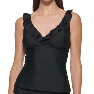 DKNY | NWT Black Ruffle Tankini Swimsuit Top Sz L